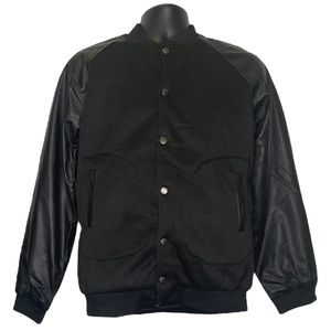 CKP Fashion Faux Leather Sleeve Varsity Jacket (Size:XXL, Color:Black)